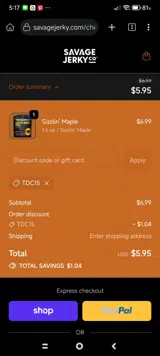 Savage Jerky Co. coupon verification screenshot