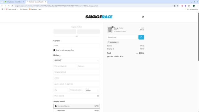 Savage Race checkout page showing Savage Race promo code box | Screenshot taken by SimplyCodes community member on Jul 12, 2025