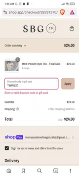 Saved by Grace Co. coupon verification screenshot