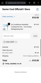 COOL10OFF coupon verification screenshot