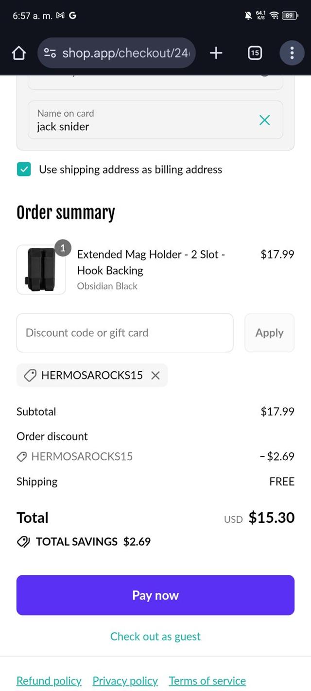 Savior Equipment checkout page showing Savior Equipment discount code box | Screenshot taken by SimplyCodes community member on Sep 14, 2025