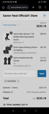 SAVIOR20 coupon verification screenshot