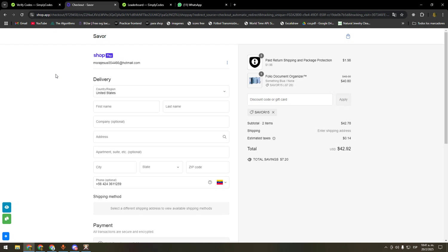 Savor promo code screenshot showing code SAVOR15 applied at Savor checkout page. Uploaded by SimplyCodes community member SOOOOOOOOOOOOOOOOOOOOOOO on Feb 20, 2025