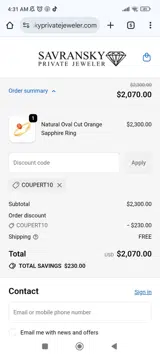 COUPERT10 coupon verification screenshot