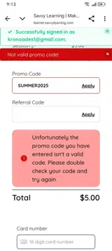 SUMMER2025 coupon verification screenshot