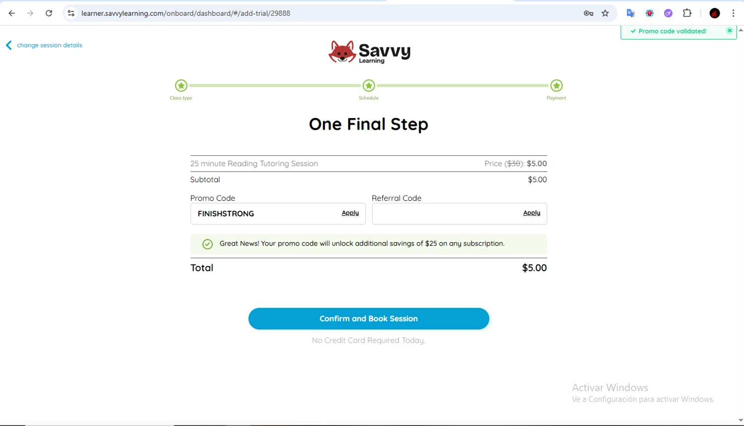 Savvy Learning promo code screenshot showing code FINISHSTRONG applied at Savvy Learning checkout page. Uploaded by SimplyCodes community member Francisco01 on Apr 4, 2026