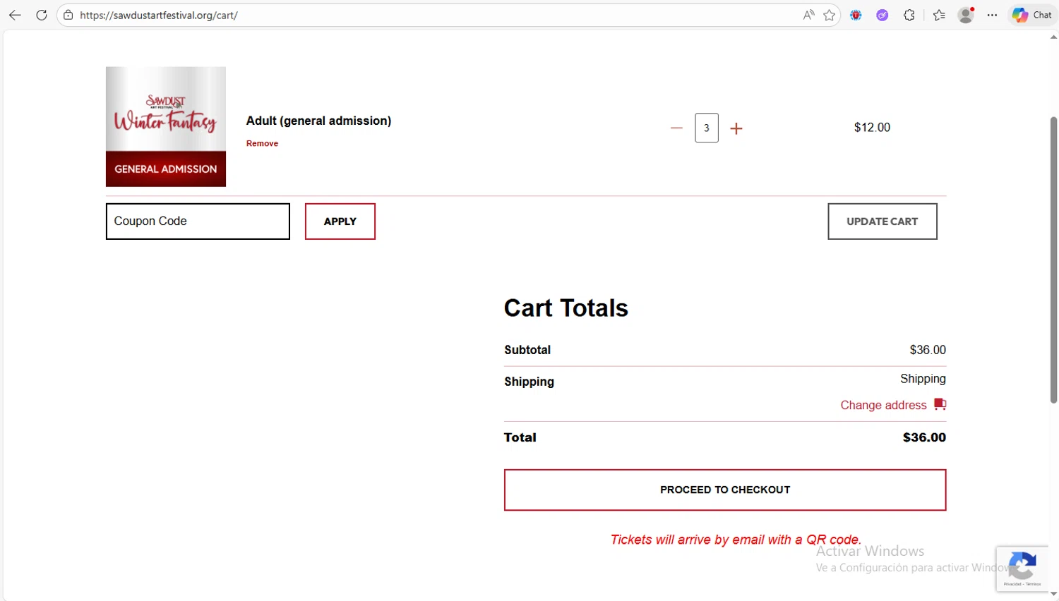Sawdust Art Festival coupon code screenshot showing code winter2025 applied at Sawdust Art Festival checkout page. Uploaded by SimplyCodes community member Franco20 on Dec 11, 2025