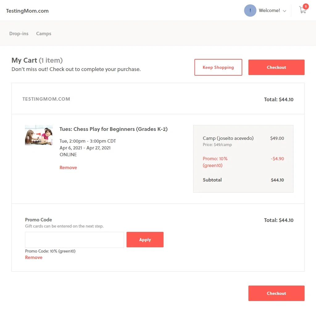 Sawyer Kids checkout page showing Sawyer Kids promo code box | Screenshot taken by SimplyCodes community member on Apr 5, 2021