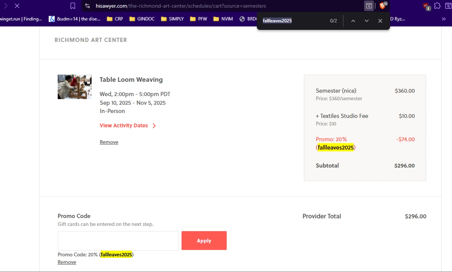 Sawyer Kids promo code screenshot showing code fallleaves2025 applied at Sawyer Kids checkout page. Uploaded by SimplyCodes community member RickhiK on Aug 14, 2025