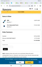 Sawyer Products coupon verification screenshot