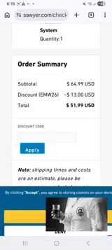 Sawyer Products coupon verification screenshot