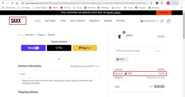 Saxx Underwear checkout page showing Saxx Underwear discount code box | Screenshot taken by SimplyCodes community member on Jun 15, 2020