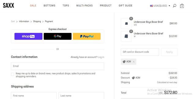 Saxx Underwear checkout page showing Saxx Underwear discount code box | Screenshot taken by SimplyCodes community member on May 27, 2020