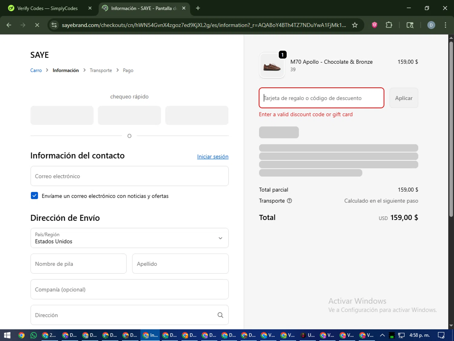 SAYE discount code screenshot showing code BLACKFRIDAY2025 applied at SAYE checkout page. Uploaded by SimplyCodes community member CleverCurator2558 on Nov 8, 2025