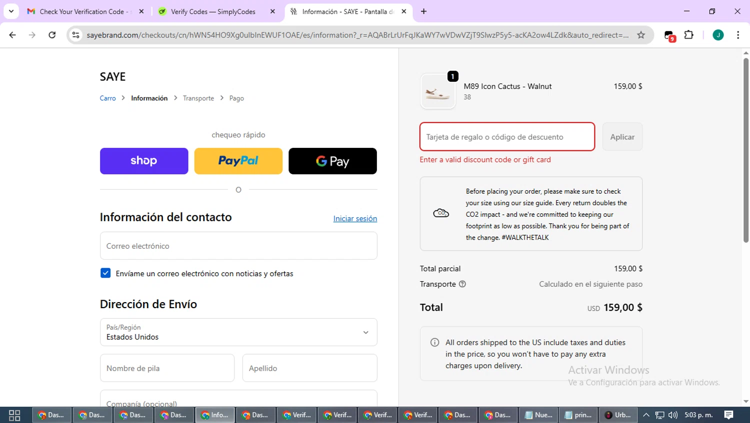 SAYE discount code screenshot showing code BLACKFRIDAY2025 applied at SAYE checkout page. Uploaded by SimplyCodes community member SavvyCurator1770 on Nov 8, 2025