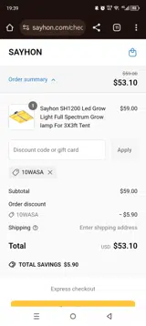 10WASA coupon verification screenshot