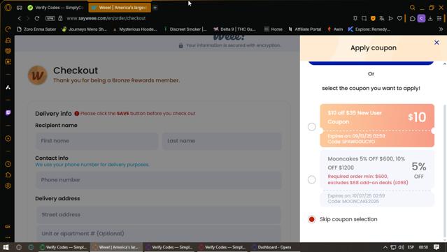 Saywee checkout page showing Saywee promo code box | Screenshot taken by SimplyCodes community member on Sep 5, 2025