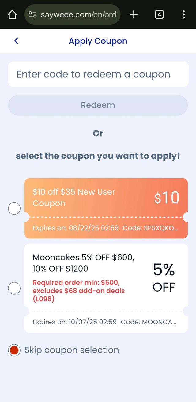 Saywee checkout page showing Saywee promo code box | Screenshot taken by SimplyCodes community member on Aug 14, 2025