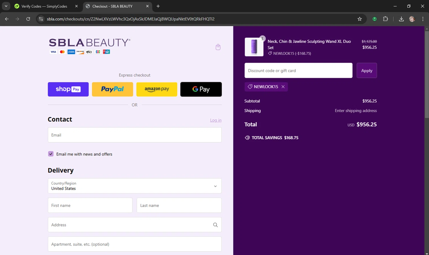 where to use SBLA promo code box