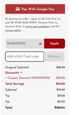 SB Wine and Spirit coupon verification screenshot