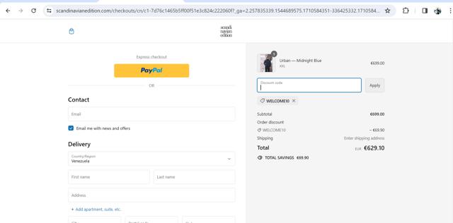 Scandinavian Edition checkout page showing Scandinavian Edition discount code box | Screenshot taken by SimplyCodes community member on Mar 16, 2024
