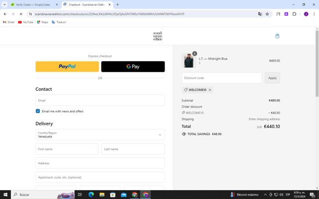 Scandinavian Edition checkout page showing Scandinavian Edition discount code box | Screenshot taken by SimplyCodes community member on May 13, 2024