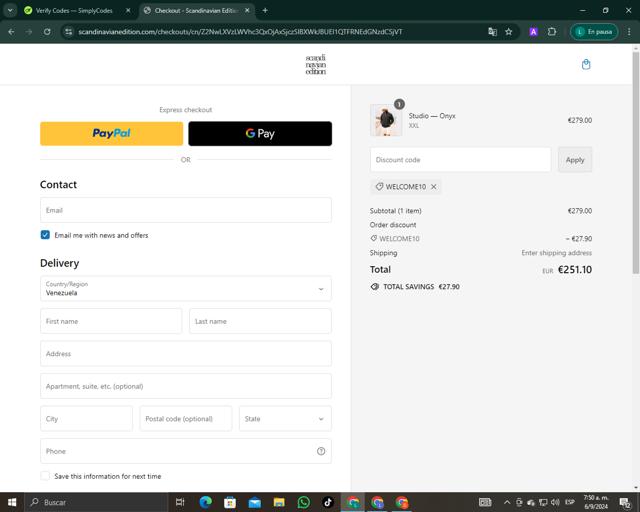 Scandinavian Edition checkout page showing Scandinavian Edition discount code box | Screenshot taken by SimplyCodes community member on Sep 6, 2024