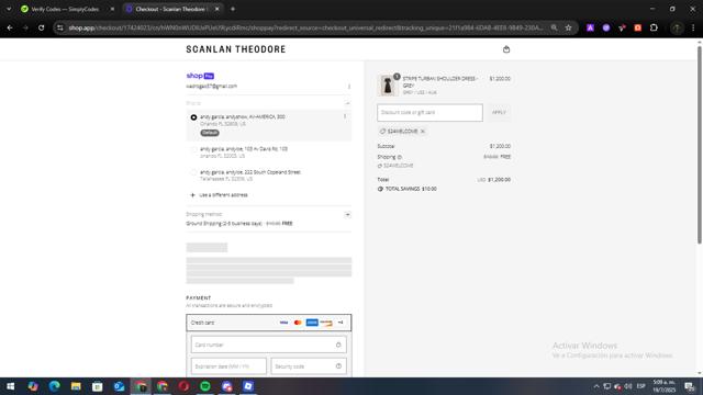 Scanlan Theodore checkout page showing Scanlan Theodore promo code box | Screenshot taken by SimplyCodes community member on Jul 19, 2025