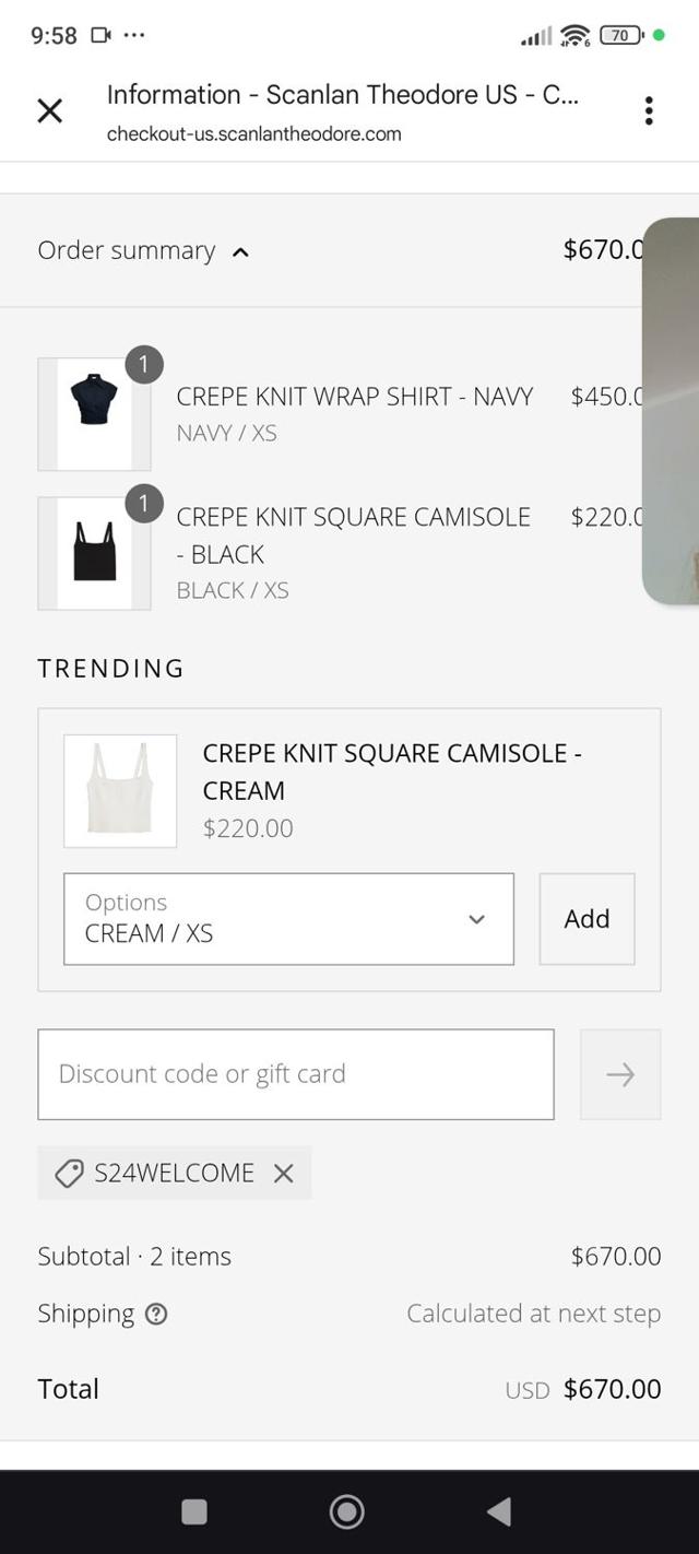 Scanlan Theodore checkout page showing Scanlan Theodore promo code box | Screenshot taken by SimplyCodes community member on Jul 10, 2025