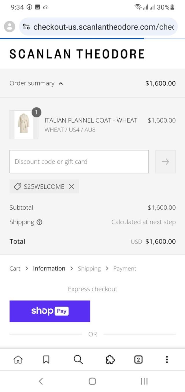 Scanlan Theodore checkout page showing Scanlan Theodore promo code box | Screenshot taken by SimplyCodes community member on Aug 23, 2025
