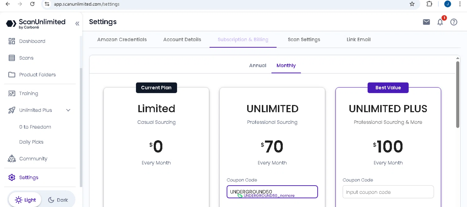 ScanUnlimited checkout page showing ScanUnlimited promo code box | Screenshot taken by SimplyCodes community member on Jan 8, 2026