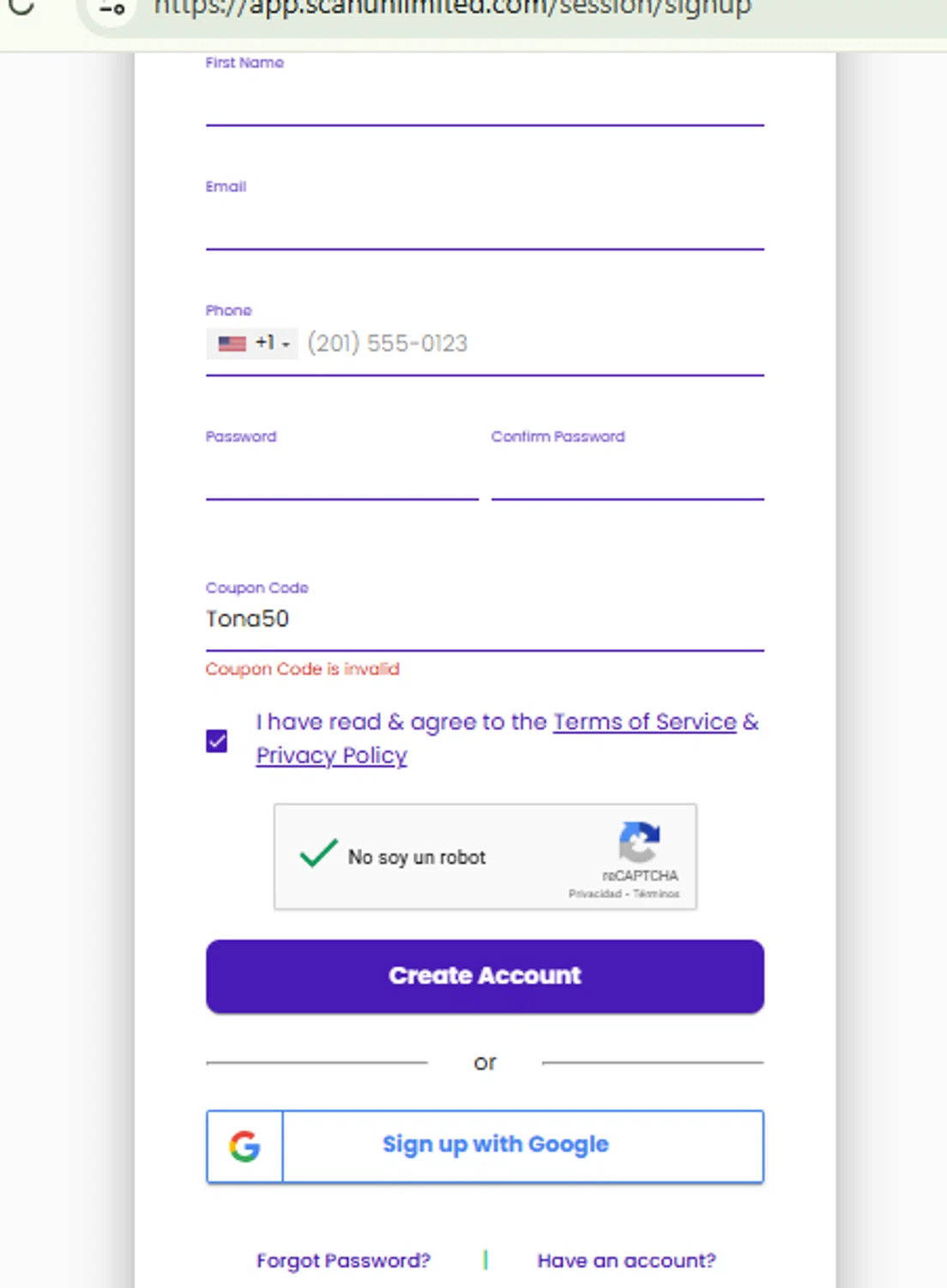 ScanUnlimited promo code screenshot showing code Tona50 applied at ScanUnlimited checkout page. Uploaded by SimplyCodes community member RewardFinder4836 on Jan 21, 2026