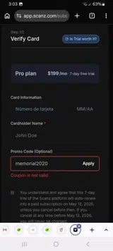memorial2020 coupon verification screenshot