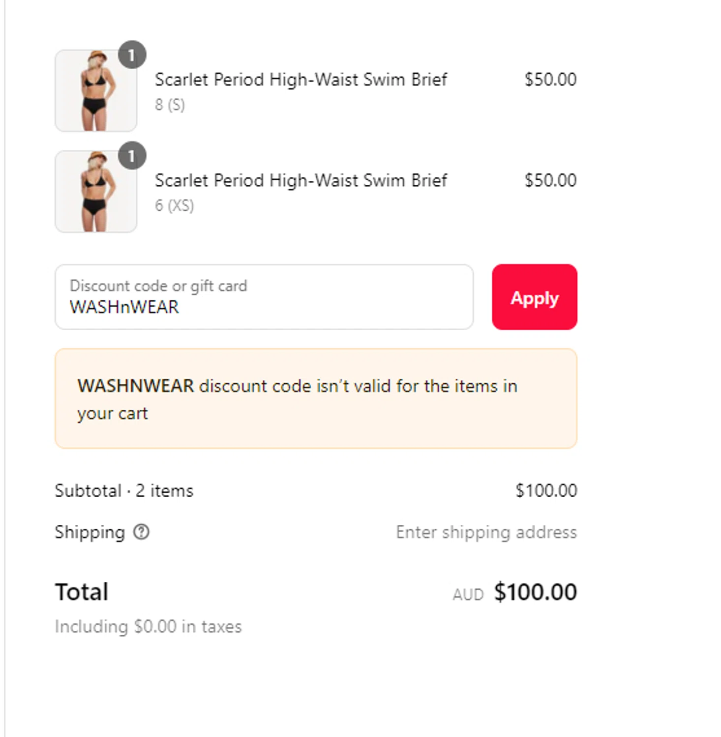 Scarlet promo code screenshot showing code WASHnWEAR applied at Scarlet checkout page. Uploaded by SimplyCodes community member VictoriousSentinel2155 on Jul 26, 2025