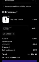 SAVING1 coupon verification screenshot