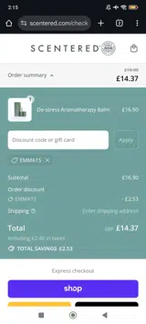 Scentered coupon verification screenshot
