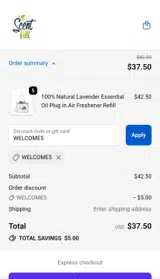 WELCOME5 coupon verification screenshot