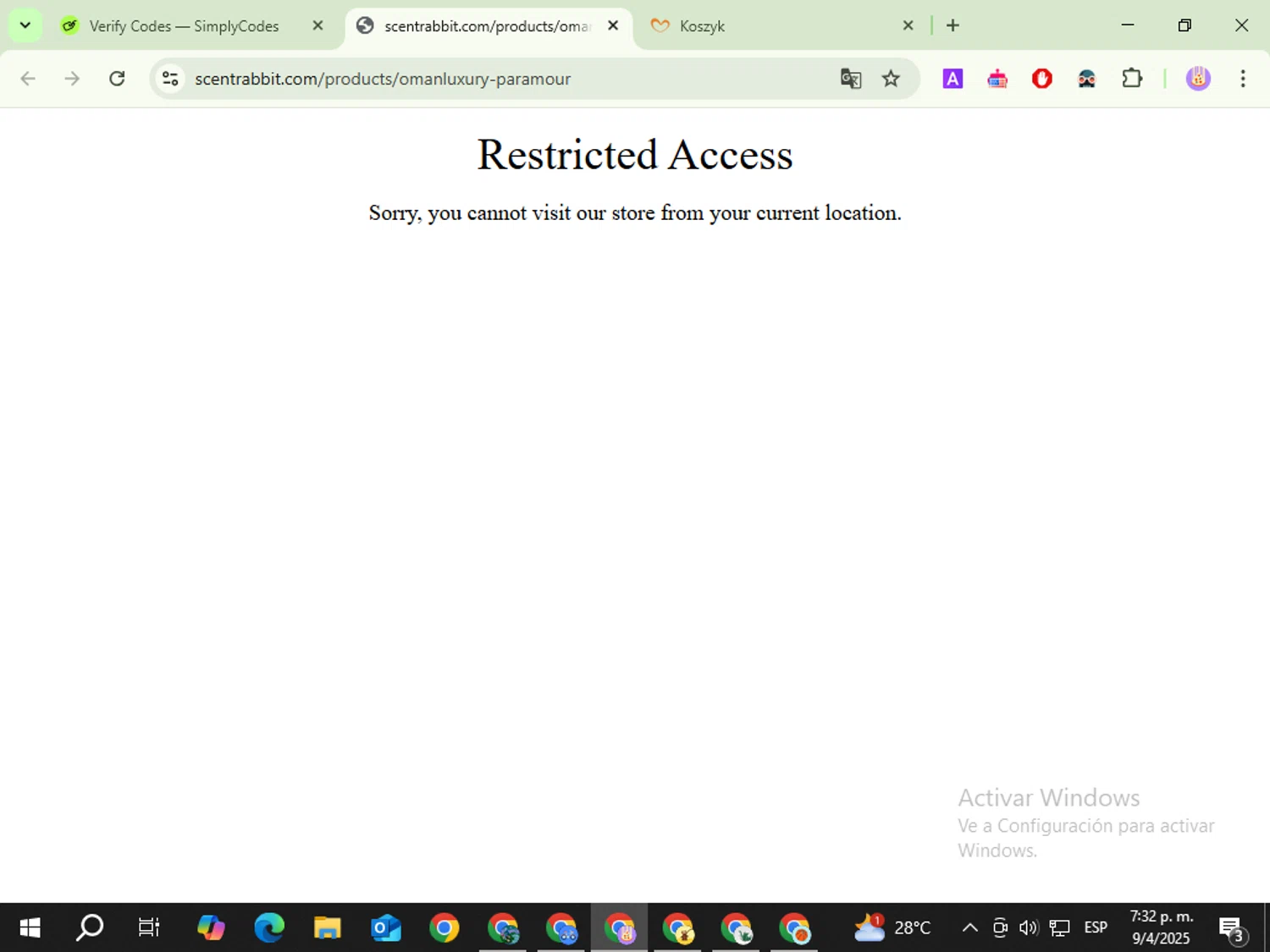 ScentRabbit promo code screenshot showing code OMAN25 applied at ScentRabbit checkout page. Uploaded by SimplyCodes community member LegendaryTiger3960 on Apr 9, 2025