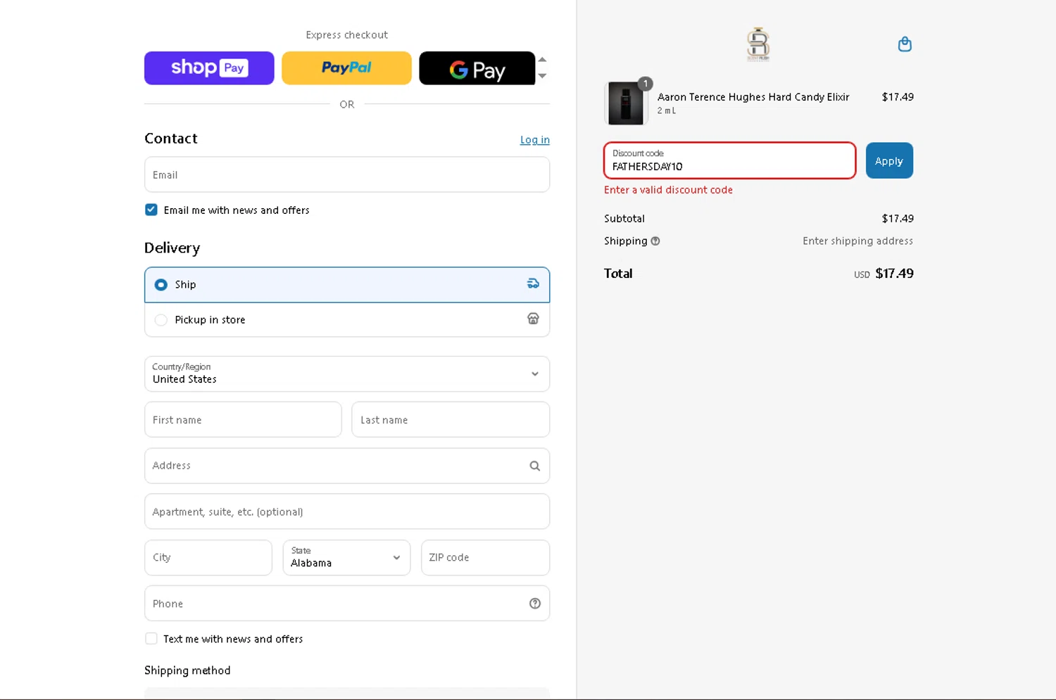 Scent Rush discount code screenshot showing code FATHERSDAY10 applied at Scent Rush checkout page. Uploaded by SimplyCodes community member Parangutirimicuaro on Jun 22, 2025
