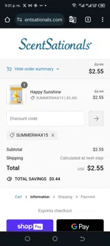 ScentSationals coupon verification screenshot