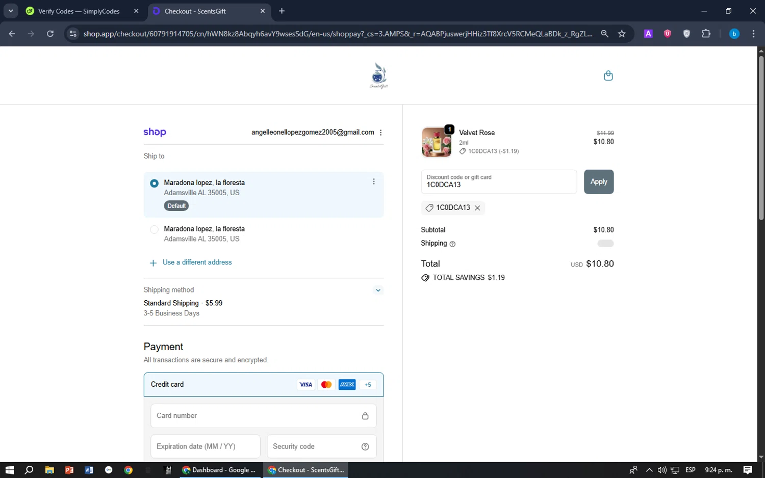 ScentsGift checkout page showing ScentsGift coupon code box | Screenshot taken by SimplyCodes community member on Feb 14, 2026