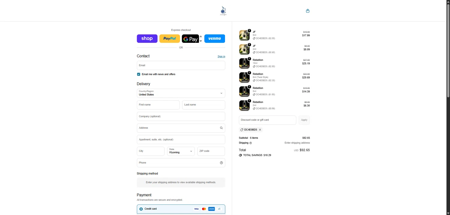 ScentsGift checkout page showing ScentsGift coupon code box | Screenshot taken by SimplyCodes community member on Feb 14, 2026