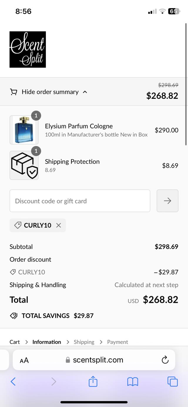Scent Split checkout page showing Scent Split discount code box | Screenshot taken by SimplyCodes community member on May 14, 2024