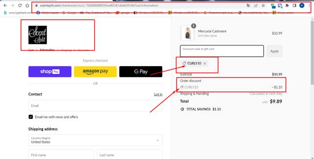 Scent Split checkout page showing Scent Split discount code box | Screenshot taken by SimplyCodes community member on Mar 6, 2024