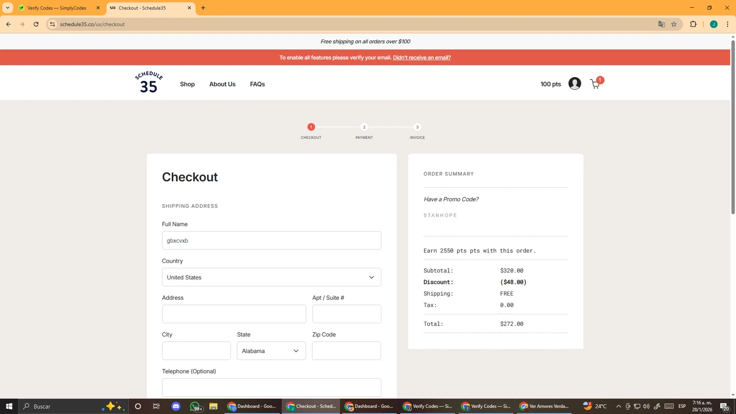 Schedule35 checkout page showing Schedule35 promo code box | Screenshot taken by SimplyCodes community member on Jan 28, 2026