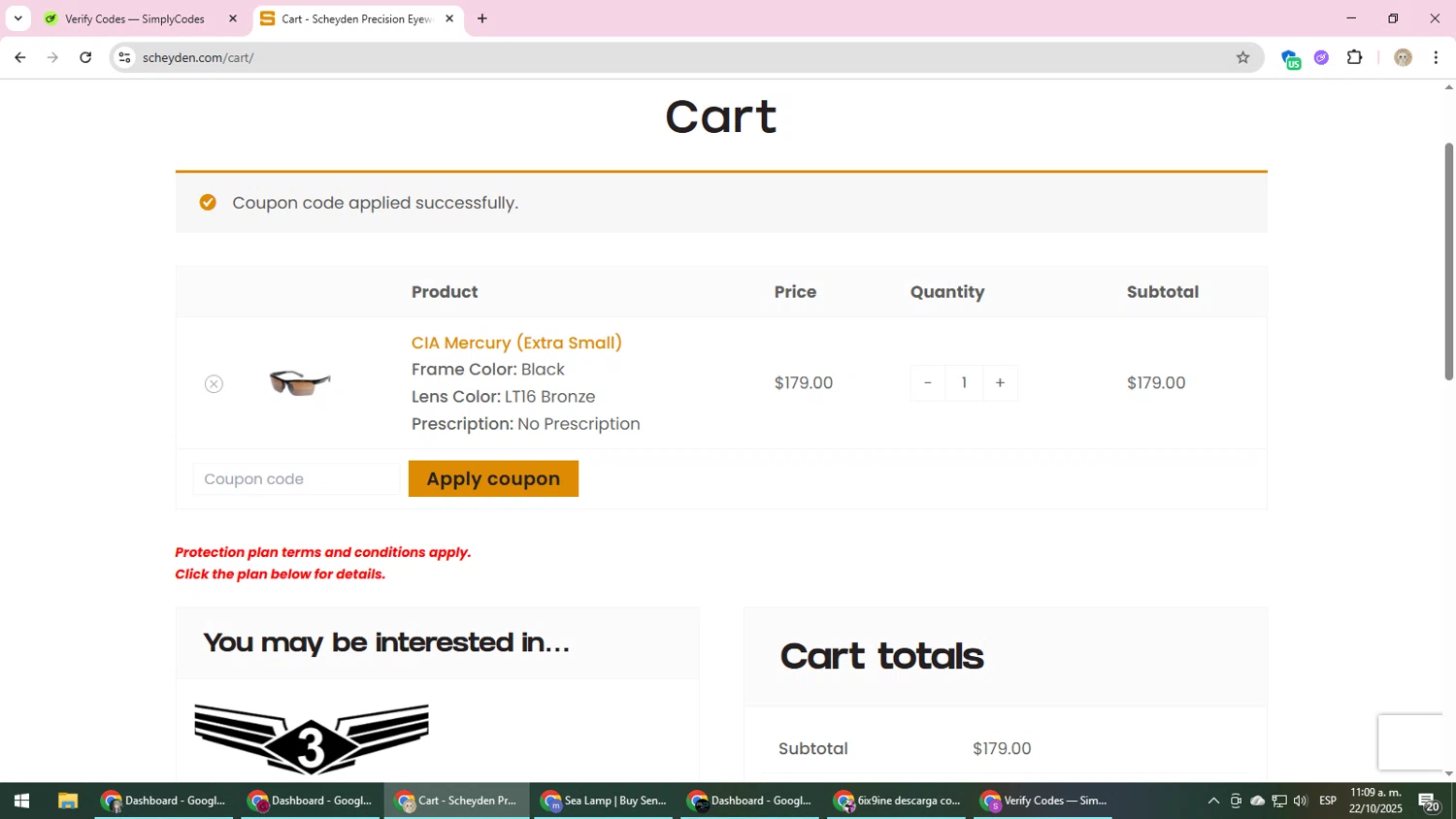 Scheyden Precision Eyewear promo code screenshot showing code ph20 applied at Scheyden Precision Eyewear checkout page. Uploaded by SimplyCodes community member NobleScholar4826 on Oct 22, 2025