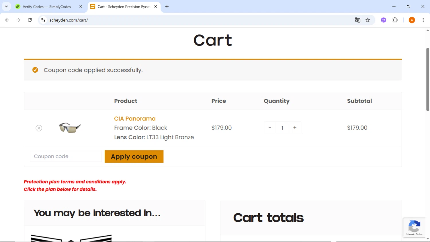 Scheyden Precision Eyewear promo code screenshot showing code FALL20 applied at Scheyden Precision Eyewear checkout page. Uploaded by SimplyCodes community member ThriftyMaverick437 on Oct 20, 2025