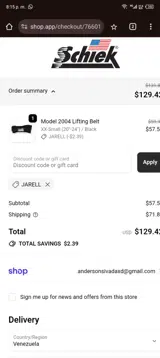Schiek coupon verification screenshot