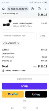 Schiek coupon verification screenshot
