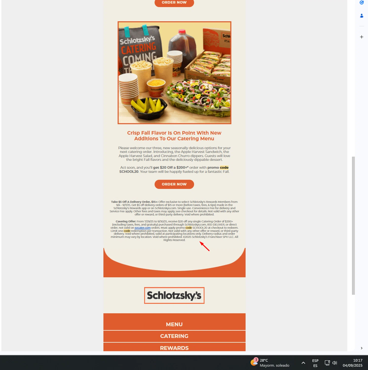 Schlotzsky's coupon code screenshot showing code SCHOOL20 applied at Schlotzsky's checkout page. Uploaded by SimplyCodes community member UnkNownVnzla on Sep 4, 2025